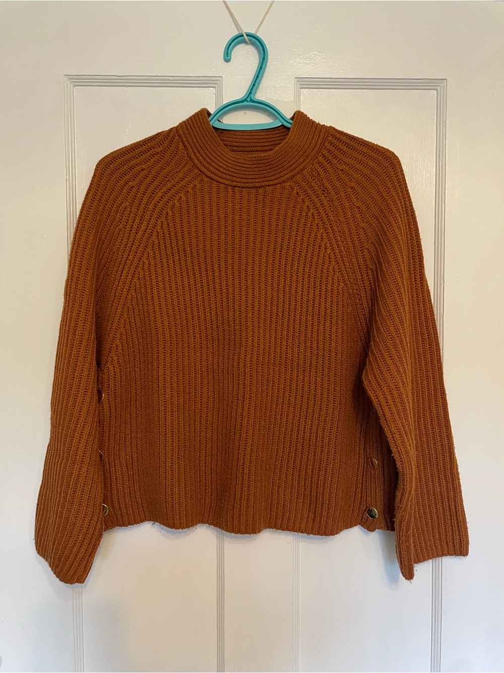 Topshop Rust Ribbed Sweater with Gold Side Buttons